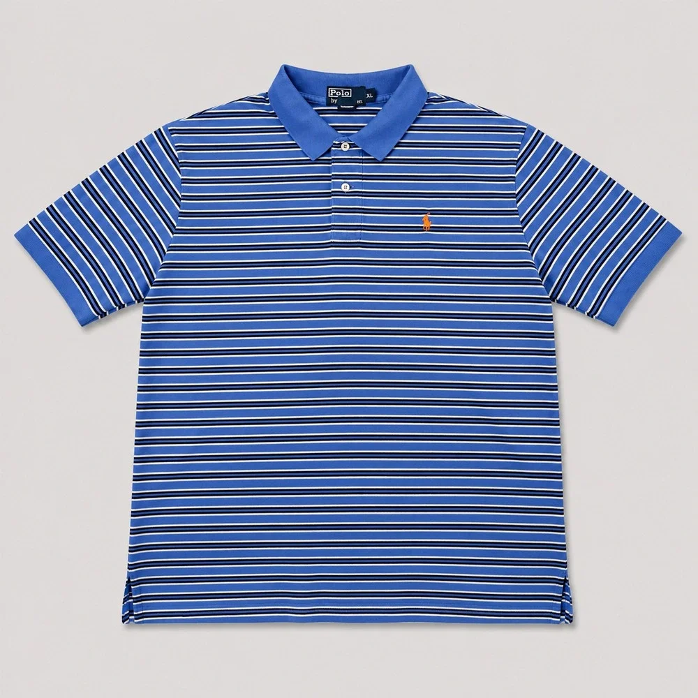 Polo Ralph Lauren Polo Shirt Mens XXL Blue Striped Pony Logo Short Sleeve